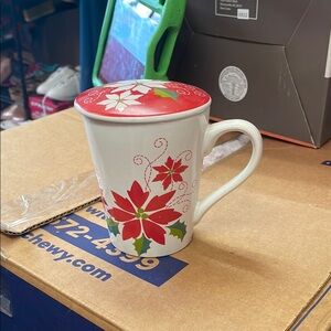 Michaels Festive Red and Green Poinsettia Mug